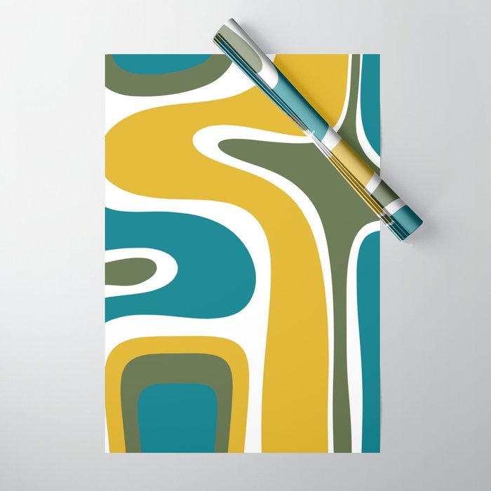 Retro Copacetic Mid Century Modern Abstract Mustard Olive Teal Wrapping Paper Gallery Image 1