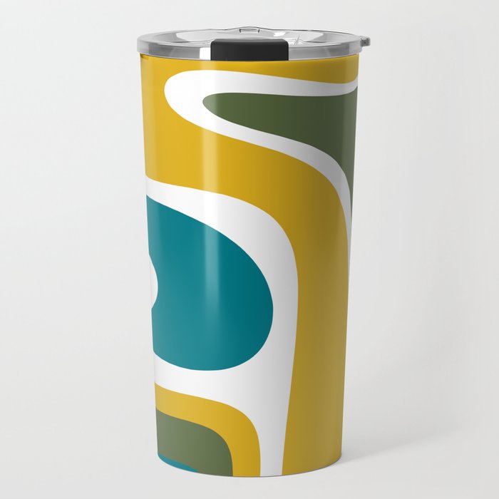 Retro Copacetic Mid Century Modern Abstract Mustard Olive Teal Travel Mug Gallery Image 1