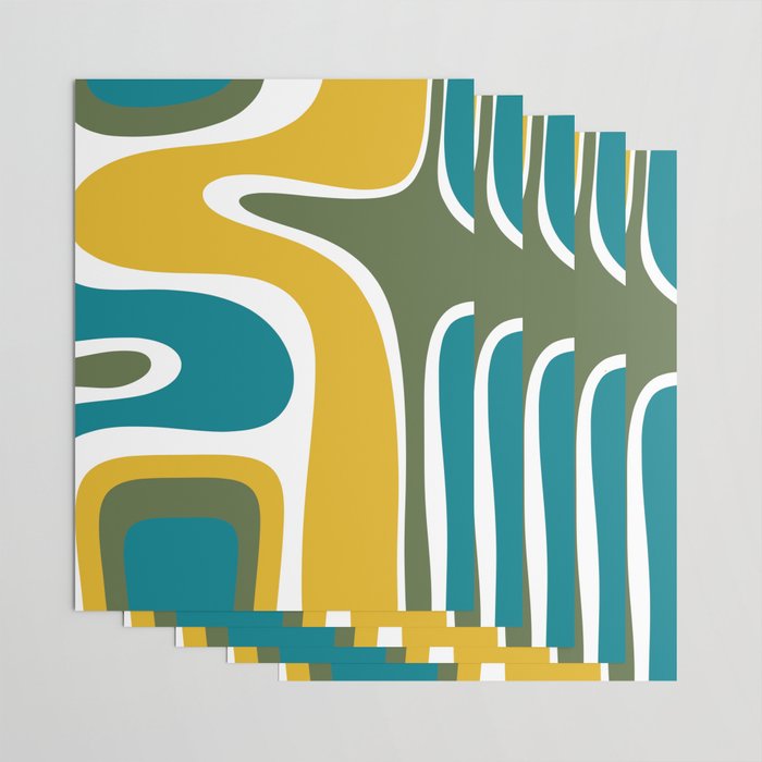 Retro Copacetic Mid Century Modern Abstract Mustard Olive Teal Wrapping Paper Gallery Image 3