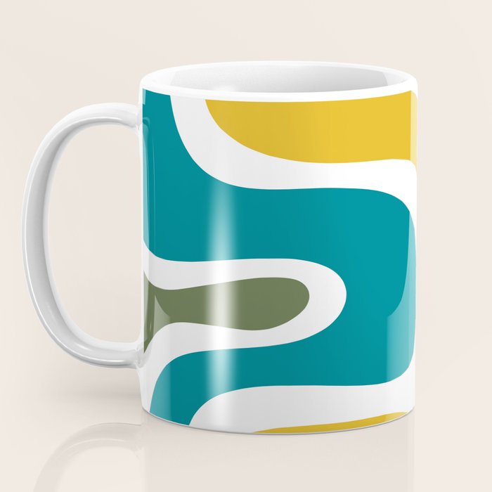 Retro Copacetic Mid Century Modern Abstract Mustard Olive Teal Coffee Mug Gallery Image 3
