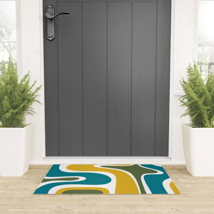 Retro Copacetic Mid Century Modern Abstract Mustard Olive Teal Welcome Mat Gallery Image 3