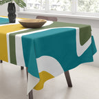 Retro Copacetic Mid Century Modern Abstract Mustard Olive Teal Tablecloth Gallery Image 3
