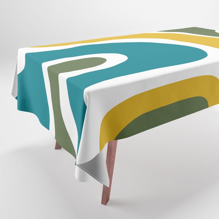 Retro Copacetic Mid Century Modern Abstract Mustard Olive Teal Tablecloth Gallery Image 1