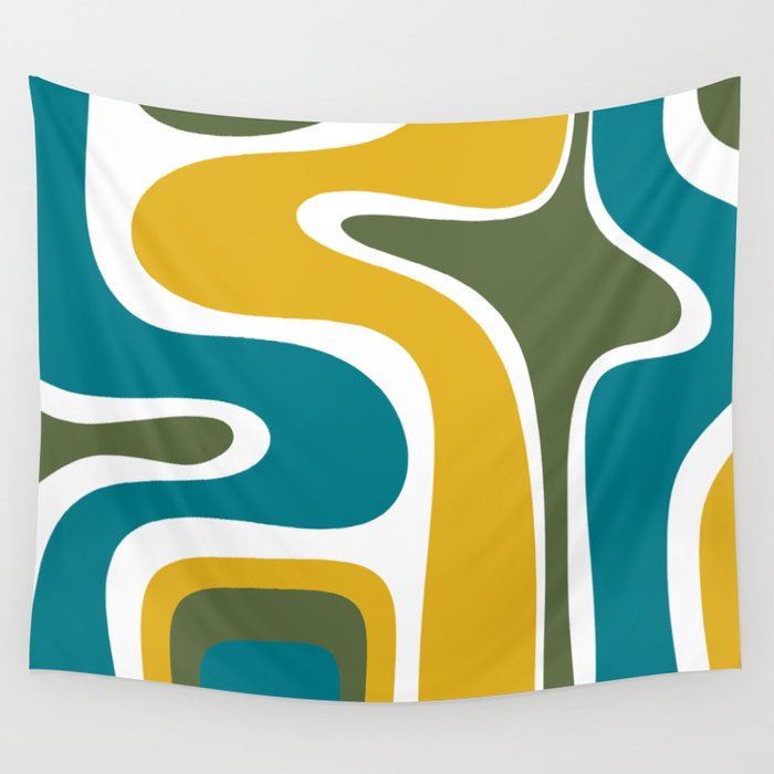 Retro Copacetic Mid Century Modern Abstract Mustard Olive Teal Wall Tapestry Gallery Image 4