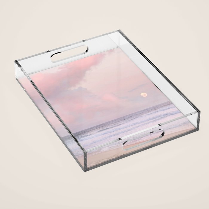 Huntington Beach Pink Sunset - California Ocean Landscape Photography Acrylic Tray Gallery Image 1