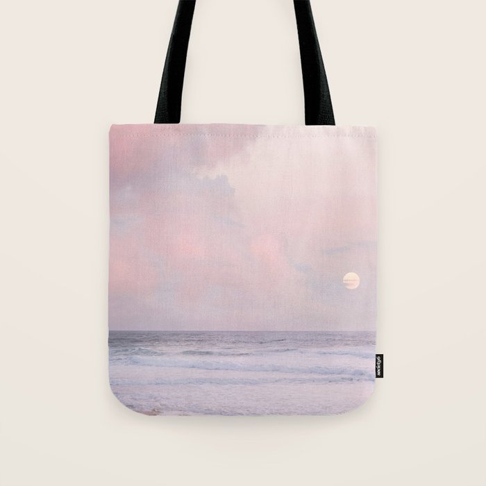 Huntington Beach Pink Sunset - California Ocean Landscape Photography Tote Bag Gallery Image 1