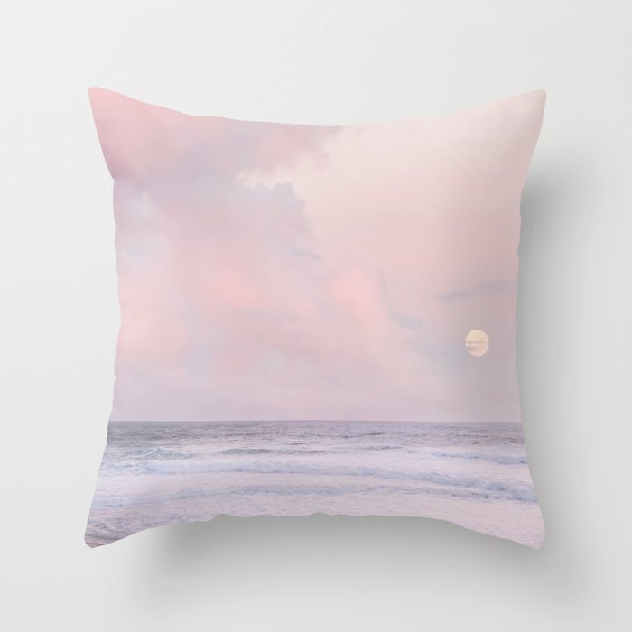 Huntington Beach Pink Sunset - California Ocean Landscape Photography Throw Pillow Gallery Image 1