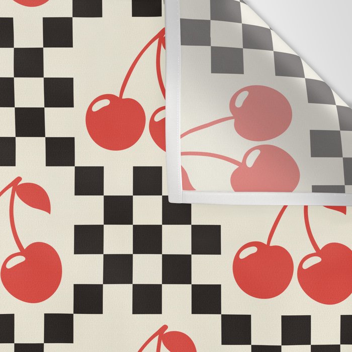 Red Cherries, Black & White Double Checker Wall Tapestry Gallery Image 3