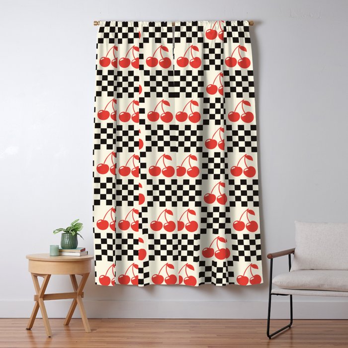 Red Cherries, Black & White Double Checker Window Curtain Gallery Image 5