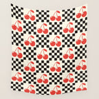 Red Cherries, Black & White Double Checker Wall Tapestry Gallery Image 4