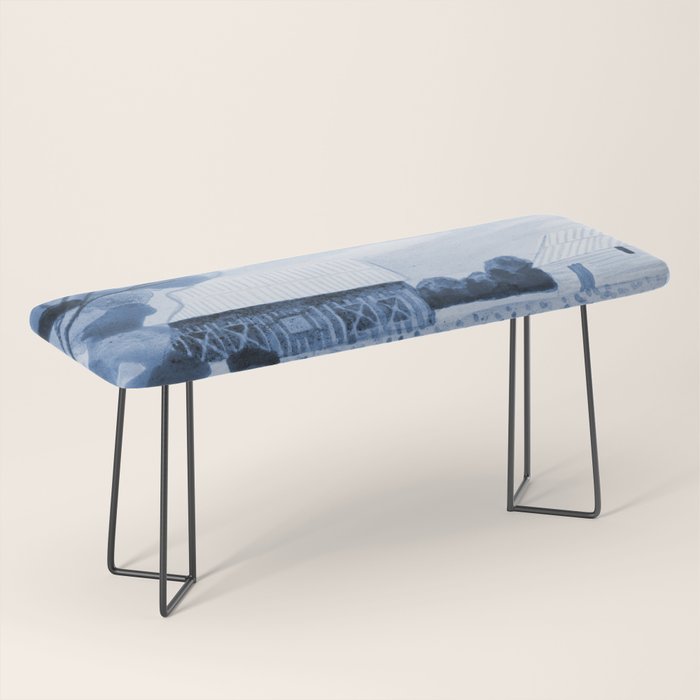 Rustic Country Barn Painting in Navy Blue Bench Gallery Image 1