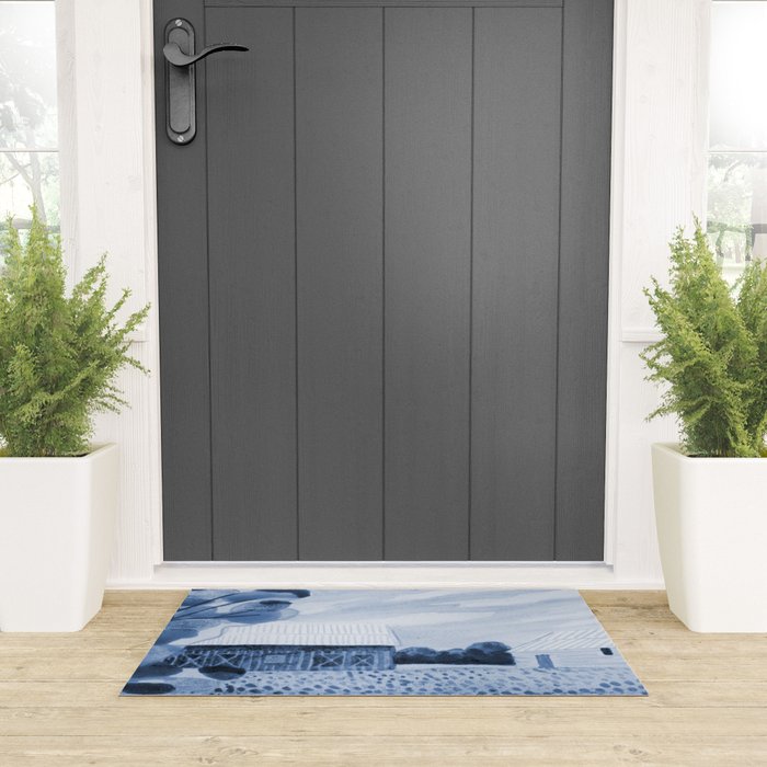 Rustic Country Barn Painting in Navy Blue Welcome Mat Gallery Image 3