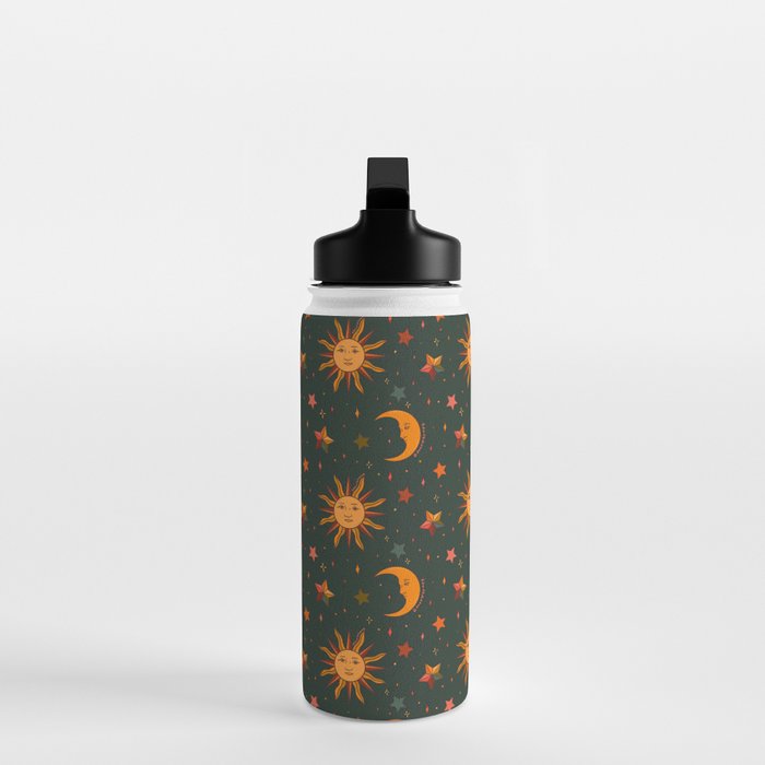 Folk Moon and Star Print in Teal Water Bottle Gallery Image 3