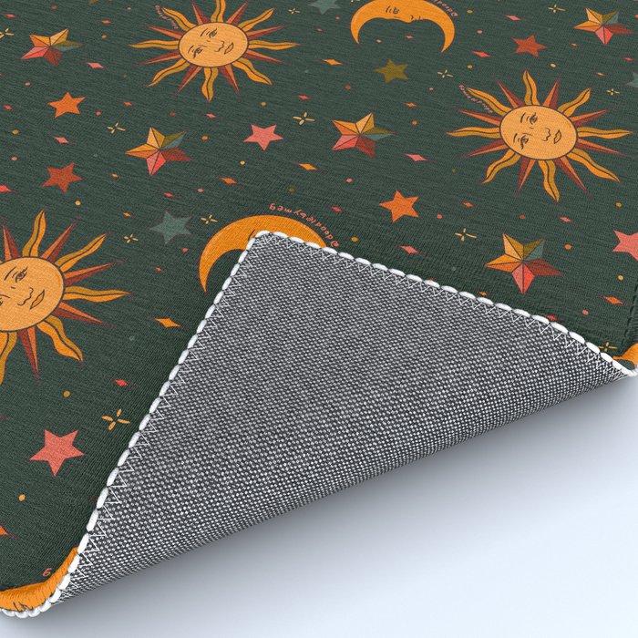 Folk Moon and Star Print in Teal Rug Gallery Image 4