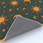 Folk Moon and Star Print in Teal Rug Gallery Image 4