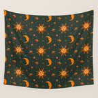Folk Moon and Star Print in Teal Wall Tapestry Gallery Image 4
