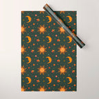 Folk Moon and Star Print in Teal Wrapping Paper Gallery Image 1