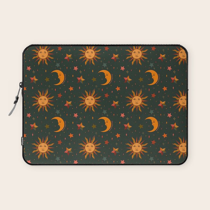 Folk Moon and Star Print in Teal Laptop Sleeve