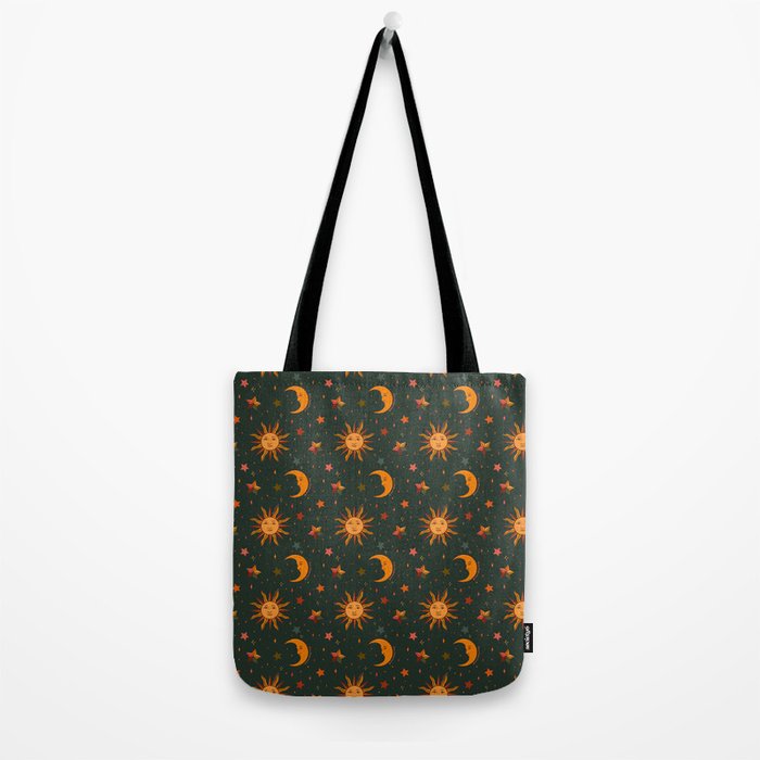 Folk Moon and Star Print in Teal Tote Bag Gallery Image 2
