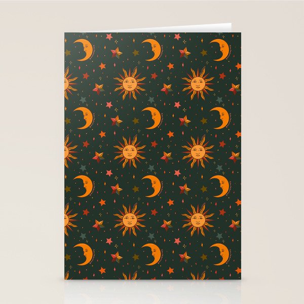 Folk Moon and Star Print in Teal Stationery Card Gallery Image 2