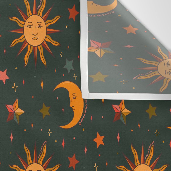 Folk Moon and Star Print in Teal Wall Tapestry Gallery Image 3