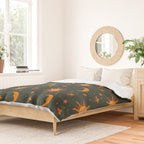 Folk Moon and Star Print in Teal Duvet Cover Gallery Image 2