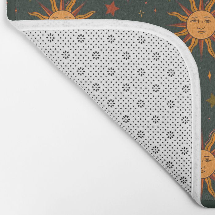 Folk Moon and Star Print in Teal Bath Mat Gallery Image 2