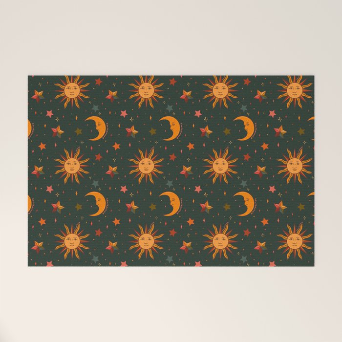 Folk Moon and Star Print in Teal Welcome Mat Gallery Image 1