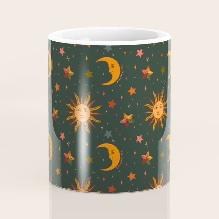 Folk Moon and Star Print in Teal Coffee Mug Gallery Image 4