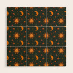 Folk Moon and Star Print in Teal Wood Wall Art Gallery Image 1