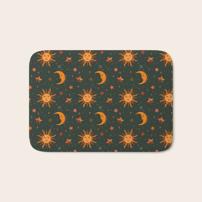 Folk Moon and Star Print in Teal Bath Mat Gallery Image 1