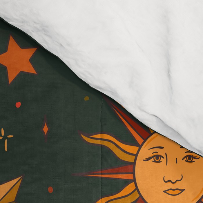 Folk Moon and Star Print in Teal Comforter Gallery Image 4