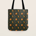 Folk Moon and Star Print in Teal Tote Bag Gallery Image 1