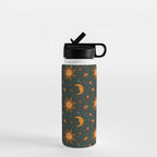 Folk Moon and Star Print in Teal Water Bottle Gallery Image 1