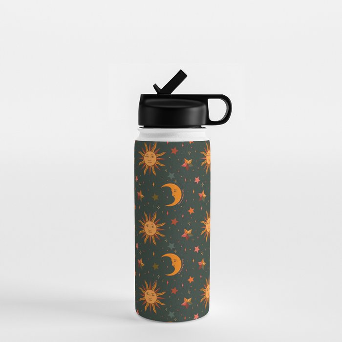 Folk Moon and Star Print in Teal Water Bottle Gallery Image 1