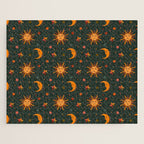 Folk Moon and Star Print in Teal Jigsaw Puzzle Gallery Image 1