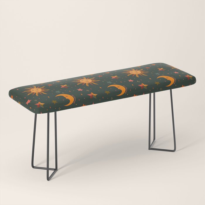 Folk Moon and Star Print in Teal Bench Gallery Image 1