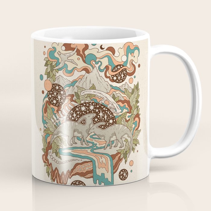 Lost Portal: Parasaurolophus | Retro Rainbow Palette | Dinosaur Science Fiction Art Coffee Mug Gallery Image 1