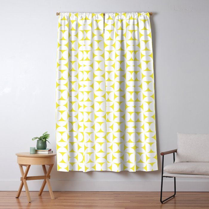 Patterned Geometric Shapes CLVII White and Bright Yellow Window Curtain Gallery Image 1