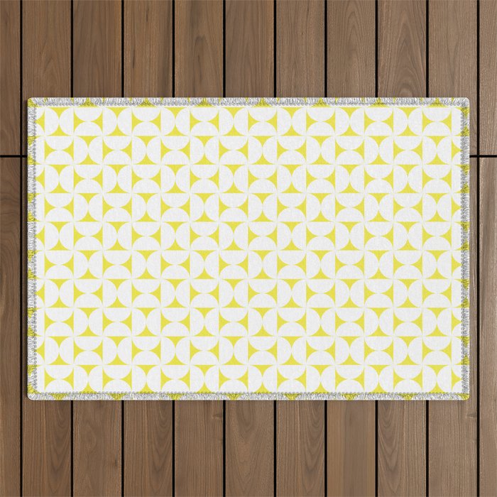 Patterned Geometric Shapes CLVII White and Bright Yellow Outdoor Rug Gallery Image 1