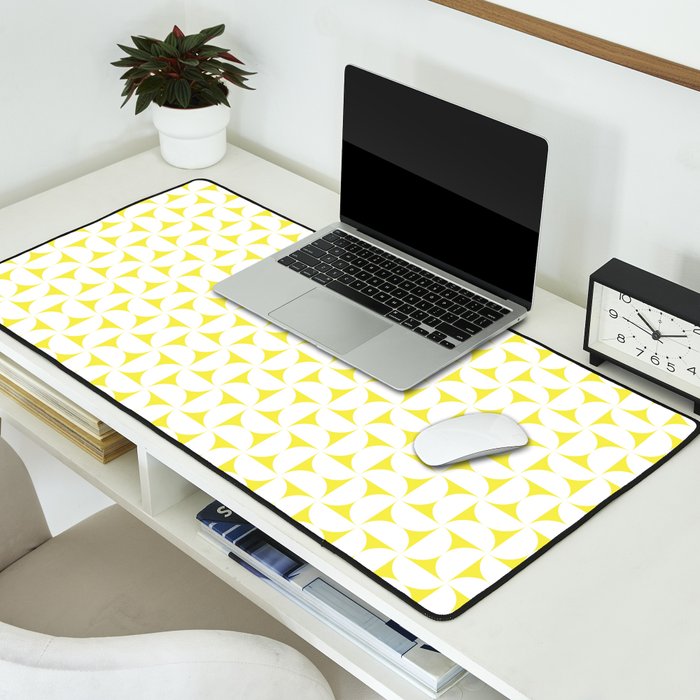 Patterned Geometric Shapes CLVII White and Bright Yellow Desk Mat Gallery Image 2