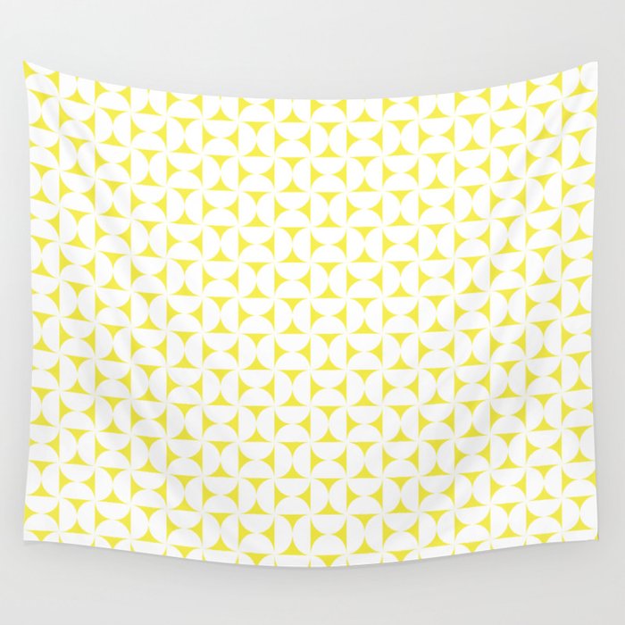 Patterned Geometric Shapes CLVII White and Bright Yellow Wall Tapestry Gallery Image 4