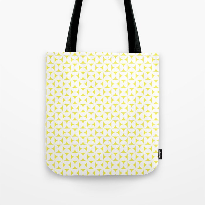 Patterned Geometric Shapes CLVII White and Bright Yellow Tote Bag Gallery Image 1