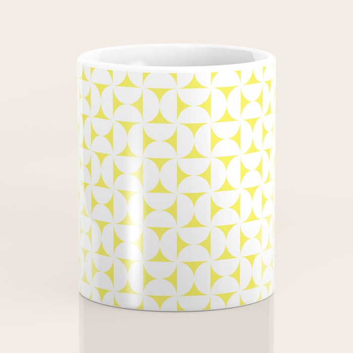 Patterned Geometric Shapes CLVII White and Bright Yellow Coffee Mug Gallery Image 4