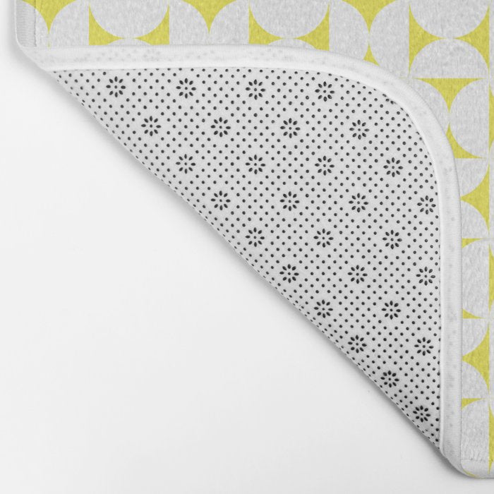 Patterned Geometric Shapes CLVII White and Bright Yellow Bath Mat Gallery Image 2