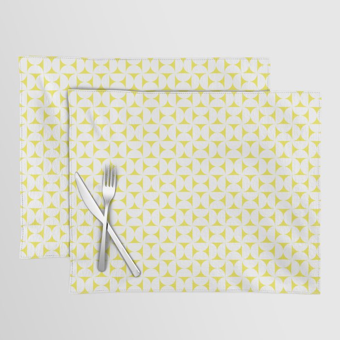 Patterned Geometric Shapes CLVII White and Bright Yellow Placemat Gallery Image 1