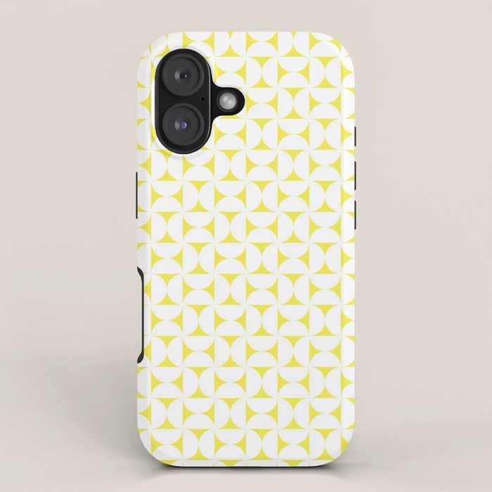 Patterned Geometric Shapes CLVII White and Bright Yellow iPhone Case Gallery Image 1