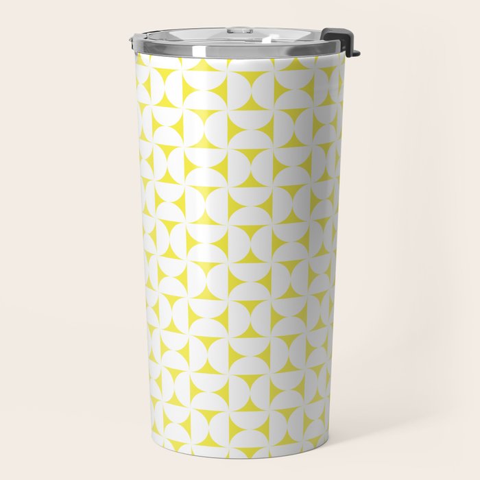 Patterned Geometric Shapes CLVII White and Bright Yellow Travel Mug Gallery Image 2