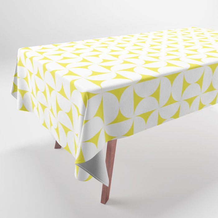 Patterned Geometric Shapes CLVII White and Bright Yellow Tablecloth Gallery Image 1