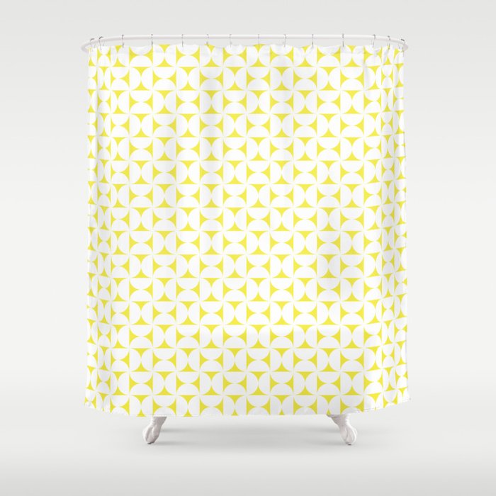 Patterned Geometric Shapes CLVII White and Bright Yellow Shower Curtain Gallery Image 1